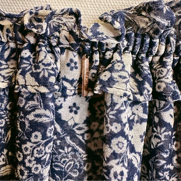 Misa Los Angeles Blue Floral Print ‘Livey’ Off The Shoulder Tie-Neck Top Size XS - Picture 12 of 16